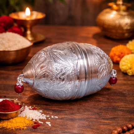 Classic Silver Pooja Nariyal for Sacred Rituals and Ceremonies