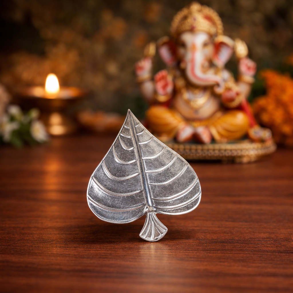 ChatGPT Image Mar 16, 2026, 07_55_50 PM Silver Pipal Leaf For Pooja : Echoes of Serenity