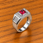 Elegance Defined: Men's Sterling Silver Ring with White Diamonds