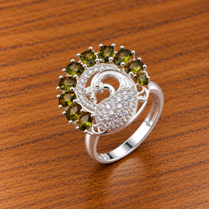 Mayura Nava Silver Peacock Ring - Embodiment of Indian Opulence