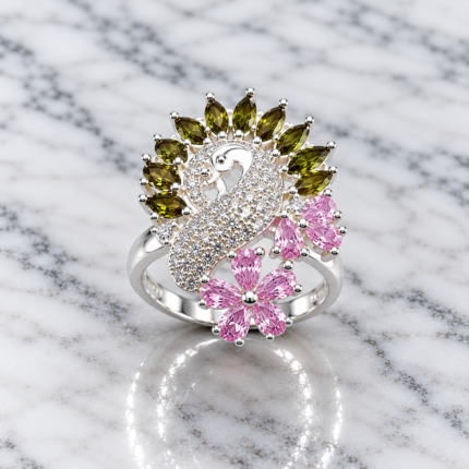 Mayura Nava Silver Peacock Ring - Embodiment of Indian Opulence