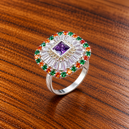 Nirvana Nava Silver Ring - Embodying Indian Elegance