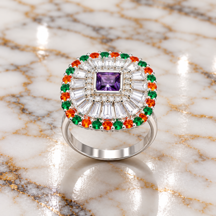 Nirvana Nava Silver Ring - Embodying Indian Elegance