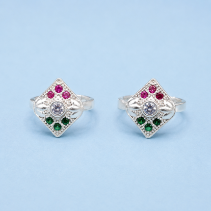 Crimson Charm: Silver Toe Ring Adorned with Red Stone