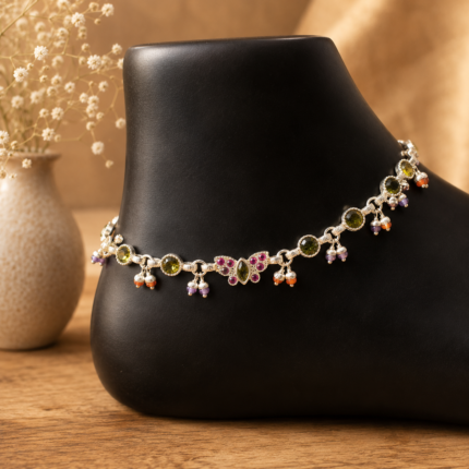 Butterfly Elegance: Sterling Silver Payal with Delicate Winged Charms
