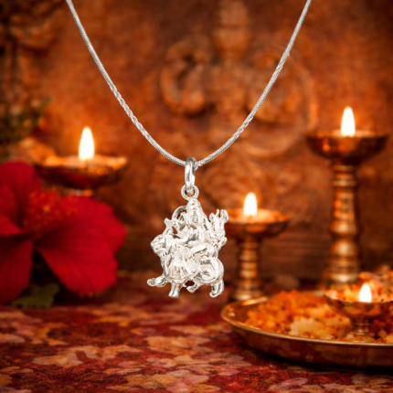 Divine Shakti: Silver Goddess Durga Pendant - Embrace of Power and Protection