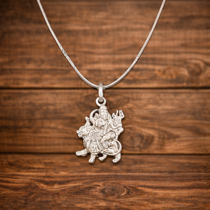 Divine Shakti: Silver Goddess Durga Pendant - Embrace of Power and Protection