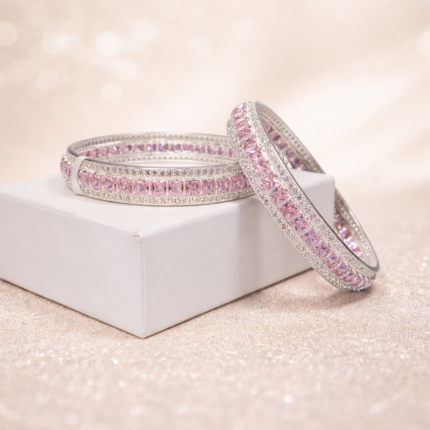Elegant Silver Kangan with Pink Stone - Perfect for Any Occasion