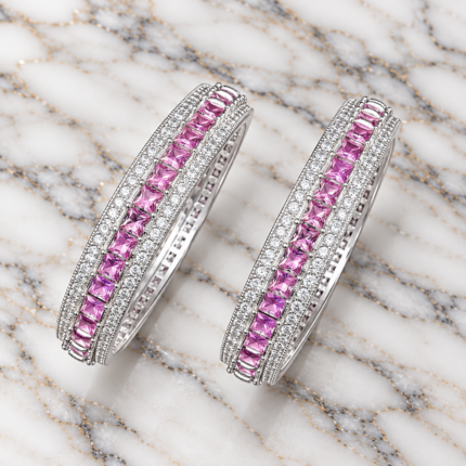 Elegant Silver Kangan with Pink Stone - Perfect for Any Occasion