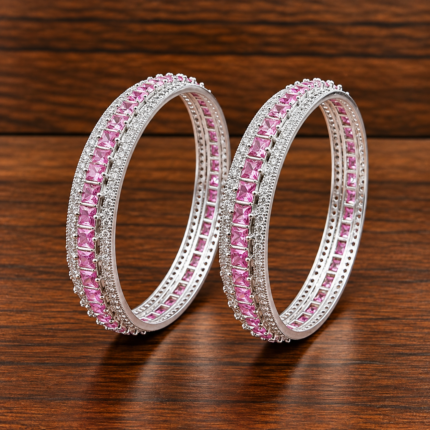 Elegant Silver Kangan with Pink Stone - Perfect for Any Occasion