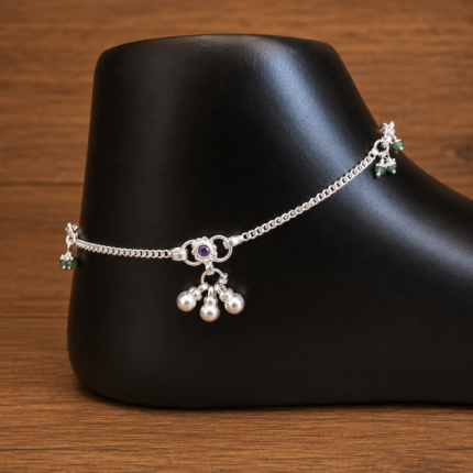 Regal Plumage: Pure Silver Payal Adorned with Majestic Peacock Motifs