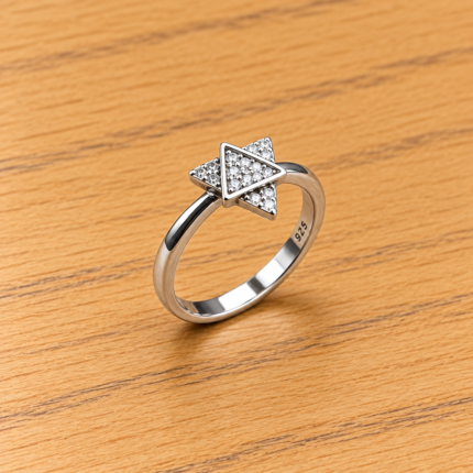 Mystic Geometric: Sterling Silver 925 Ring with Triangle Elegance
