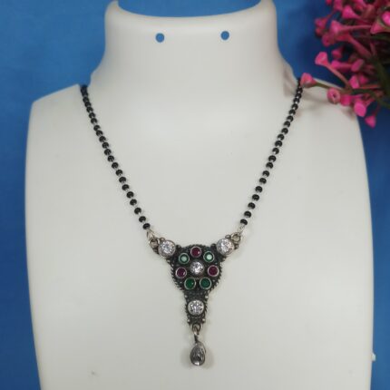 Elegant Silver Cutstone Oxidized Mangalsutra