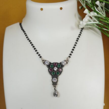 Elegant Silver Cutstone Oxidized Mangalsutra