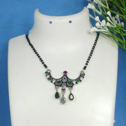 Elegant Silver Cutstone Oxidise Mangalsutra