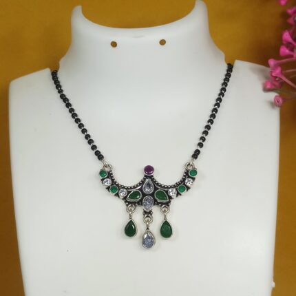 Elegant Silver Cutstone Oxidise Mangalsutra