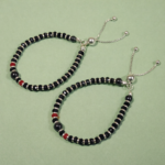 Silver Kids Kada with Black Beads
