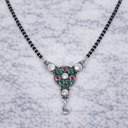 Elegant Silver Cutstone Oxidized Mangalsutra