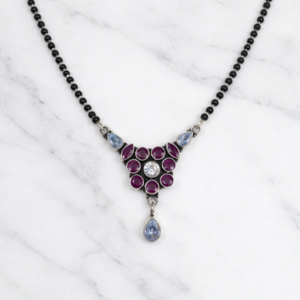Serenity Silver Oxidized Cutstone Mangalsutra