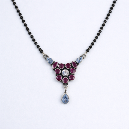 Serenity Silver Oxidized Cutstone Mangalsutra