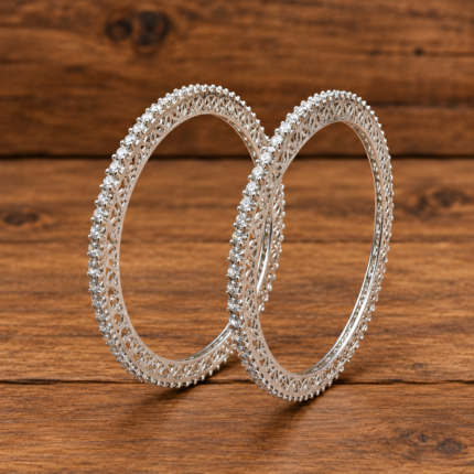 Radiant Beauty: Women's Sterling Silver Kangan with Sparkling Gemstones