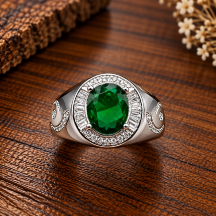Enchanting Green Diamond Silver Ring: Nature's Elegance