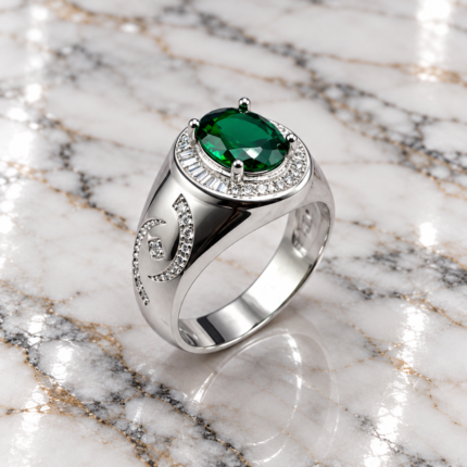 Enchanting Green Diamond Silver Ring: Nature's Elegance