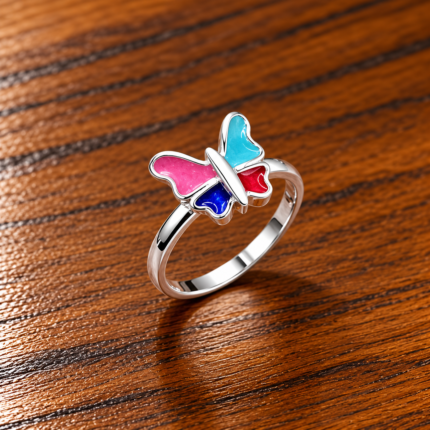 Whimsical Wings: Kids' Silver Butterfly Ring