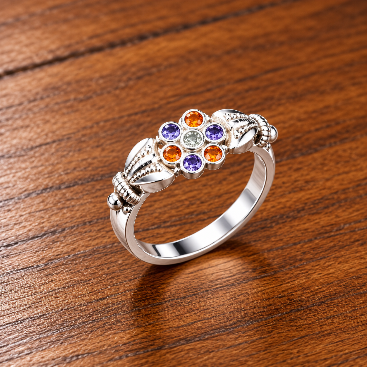 Ornate Silver Ring on Warm Wood Starlight Wishes: Kids' Silver Ring