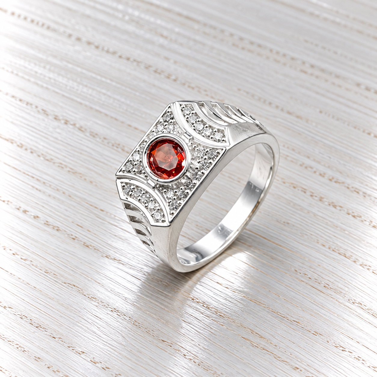 Silver Ring with Ruby and Pavé Details Bold Statements: Unveiling Our Distinguished Men's Ring Collection