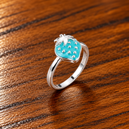 Sweetberry Sparkle: Kids' Silver Strawberry Ring