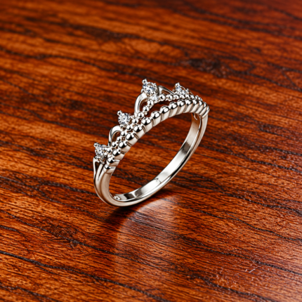 Royal Elegance: Trendy Free-Size Silver Ring with Crown