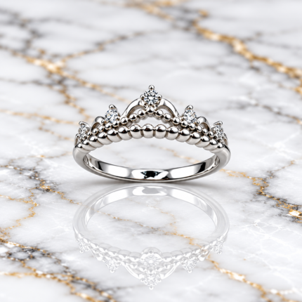 Royal Elegance: Trendy Free-Size Silver Ring with Crown