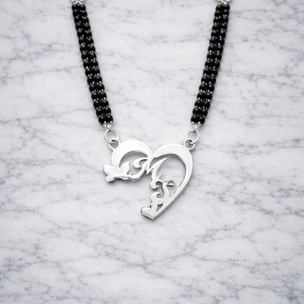 Heart-shaped silver mangalsutra pendant ForeverLinked: Tailored Mangalsutras for Your Unique Journey