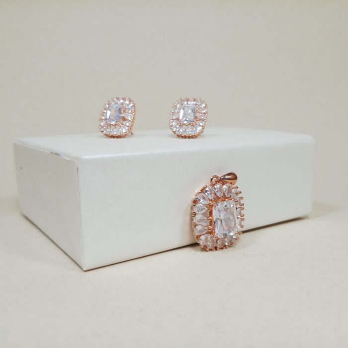 Timeless Silver 925 Rose Gold Accent Pendant Set