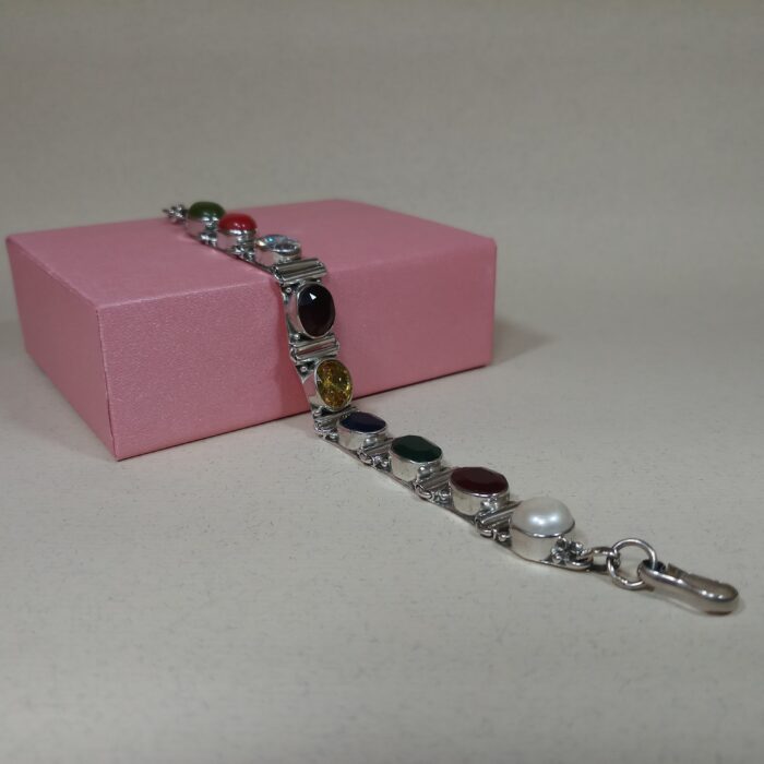 Classic Silver 925 Men's Navratan Bracelet