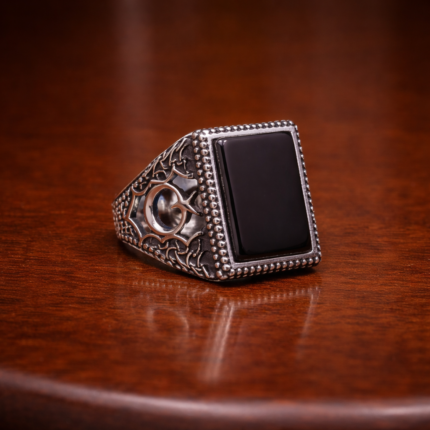 Men’s 925 Silver Ring with Black Stone – Striking Design