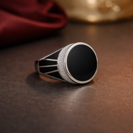 Sleek 925 Silver Ring with Black Stone – Modern Elegance