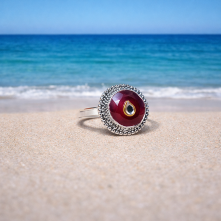 Elegant Sterling Silver 925 Cut Stone Ring