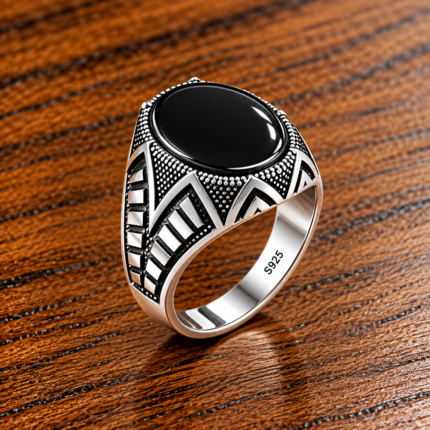 Men's 925 Silver Ring with Black Stone – Classic Elegance