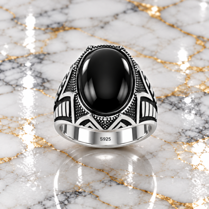 Men's 925 Silver Ring with Black Stone – Classic Elegance