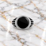 Bold 925 Sterling Silver Black Stone Ring – Statement Piece