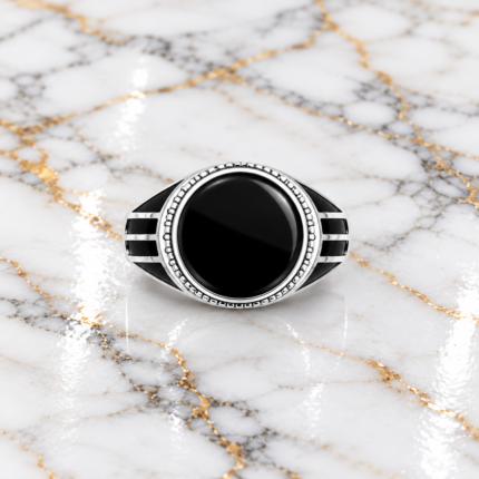 Bold 925 Sterling Silver Black Stone Ring – Statement Piece