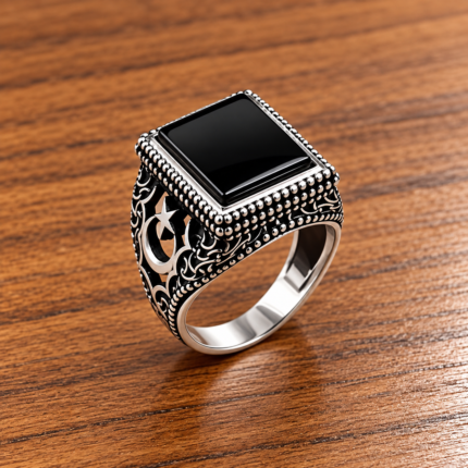 Men’s 925 Silver Ring with Black Stone – Striking Design