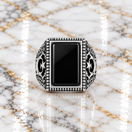 Men’s 925 Silver Ring with Black Stone – Striking Design