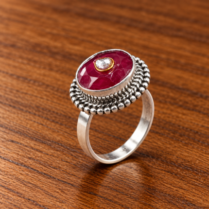 Elegant Sterling Silver 925 Cut Stone Ring