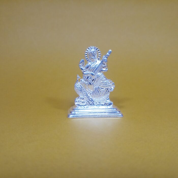 Pure Silver Saraswati Murti – Embodiment of Knowledge and Wisdom