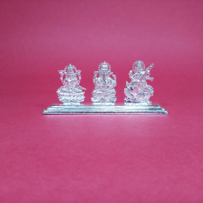 Pure 925 Silver Laxmi Ganesh Saraswati Murti – Divine Trinity Idol Set