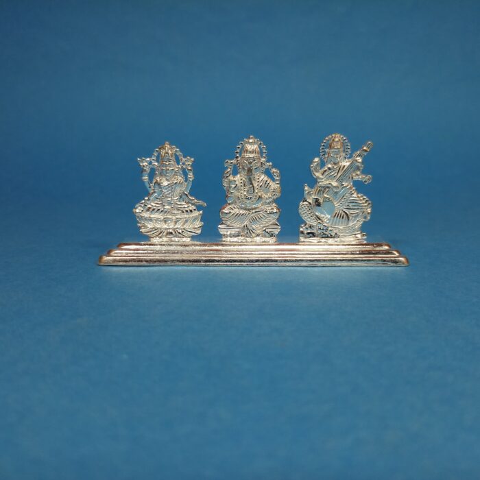 Pure 925 Silver Laxmi Ganesh Saraswati Murti – Divine Trinity Idol Set