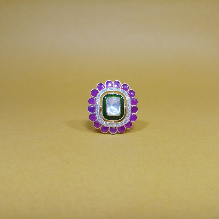 Traditional Kundan Stone Ring in Sterling Silver